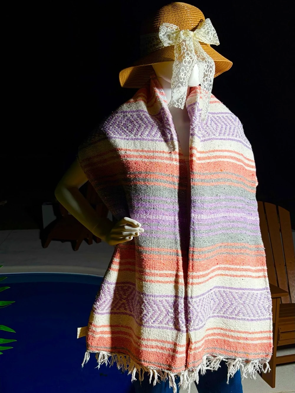 Mexican Falsa Blanket – Woven Striped Serape Throw with Fringe